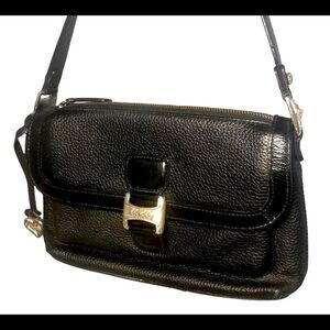 Stylish Small Black Leather Brighton Shoulder Bag with Patent Trim. NWOT